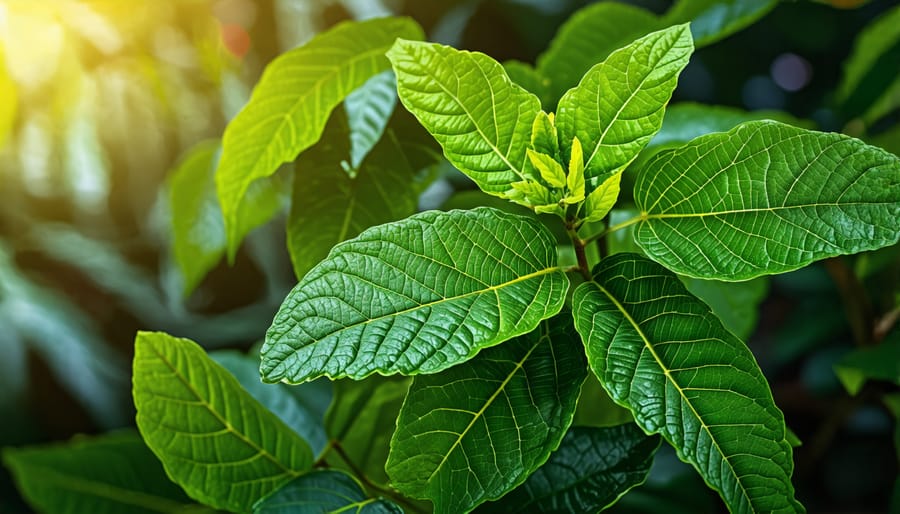 Kratom plant with green leaves in its natural habitat